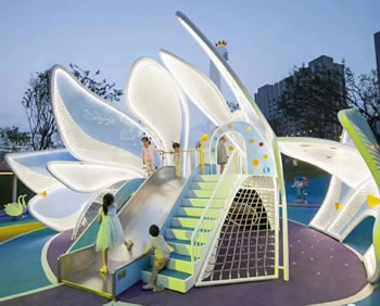【陸地】創意花朵造型帶攀爬亮化滑梯定制